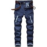 DISLANBO Men's Biker Moto Style Distressed Slim Fit Straight Leg Stretch Denim Jeans
