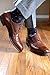 BoardroomSocks Men's Over the Calf Merino Wool Dark Navy and Orange Patterned Dress Socks