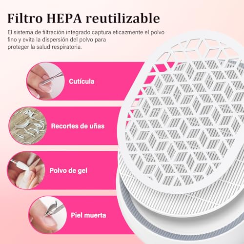Aspiratore Unghie Professionale Aspiratore Unghie mit Filter Aspirapolvere regolabile per unghie artificiali in acrilico Manicure Pedicure.