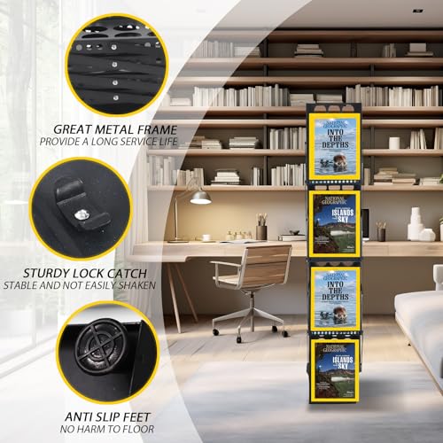 LEPump Literature Catalog Rack, Foldable Magazine Brochure Display Stand, Magazine Floor-Standing with Portable Oxford Bag, for Office Store and Exhibition Trade Show (4 Pockets) (Black)