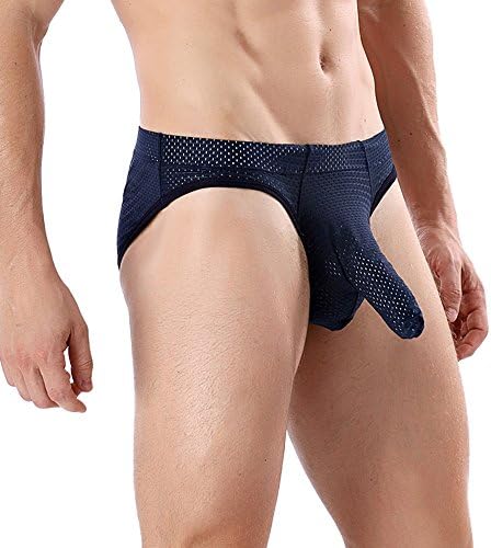 Men's Waist Underwear Elephant Nose JJ Underwear Ice Silk Bulge Briefs Solid Color Lingerie Underpants Shorts (M, Dark Blue)
