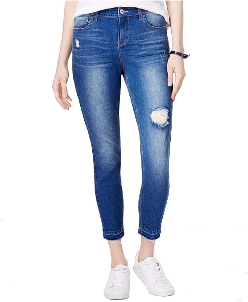 Vanilla Star Juniors' Ripped Released-Hem Skinny Jeans