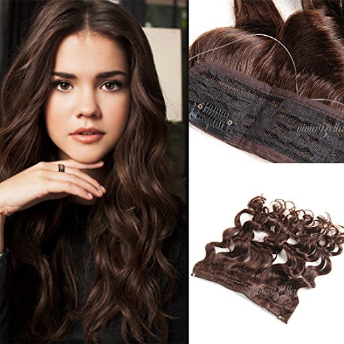 Invisible Halo Hair Extensions Curly wave Brazilian Human Hair Adjustable flip on Hairpieces one piece wrapped Great quality Wavy hair (90g 14