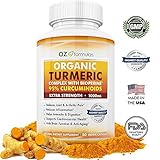 OZ Formulas Premium Organic Turmeric Complex With BioPerine (Black Pepper): Extra Strength 1000mg Serving, 60 Capsules, 100% Natural, PLUS 95% Curcuminoids, Pain, Arthritic relief & Joint Support.