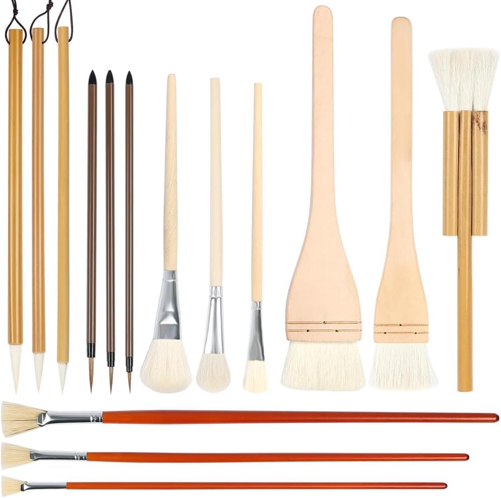 Kit 15 Pincel Pintura em Ceramica, Conjunto de 15 Pincéis de Pintura, Mistura de Pelos de Cabra para Cerâmica, Pincel Aquarela, Pincéis Esmaltados para Cerâmica, Kit Pincel para Ceramica Fria