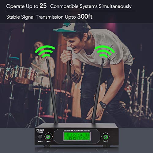 Wireless Microphone, VeGue Dual UHF Cordless Mic Set with Handheld Metal Mics, Interference-Free 300ft Long Operation, Ideal for Karaoke, Party, DJ, Church, Wedding, Class Use - Thumbnail 2