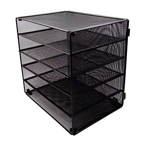 GDinDinFan Mesh Desk Organizer File Paper Documents Letter Tray with 5 Stackable Sorter,Black - Thumbnail 2