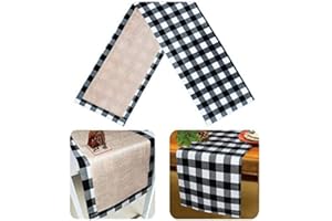 Senneny Christmas Table Runner Burlap & Cotton Black White Plaid Reversible Buffalo Check Table Runner for Christmas Holiday Birthday Party Table Home Decoration, 14 x 72 Inch
