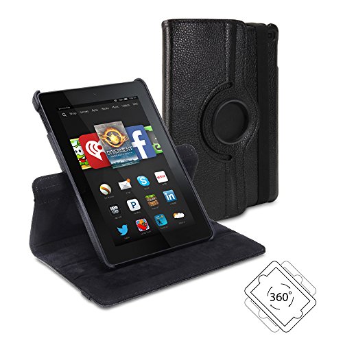 Fire HD 6 Case, GMYLE Folio Case 360 for Amazon Fire HD 6 - Black PU Leather Rotating Swivel Flip Case Cover with Multi-angle Stand Function