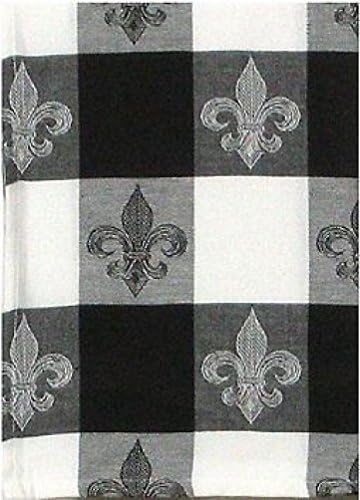 Traders and Company 100% Cotton Black & White 20"x28" Dish Towel, Set of 3- Fleur De Lis Black Check