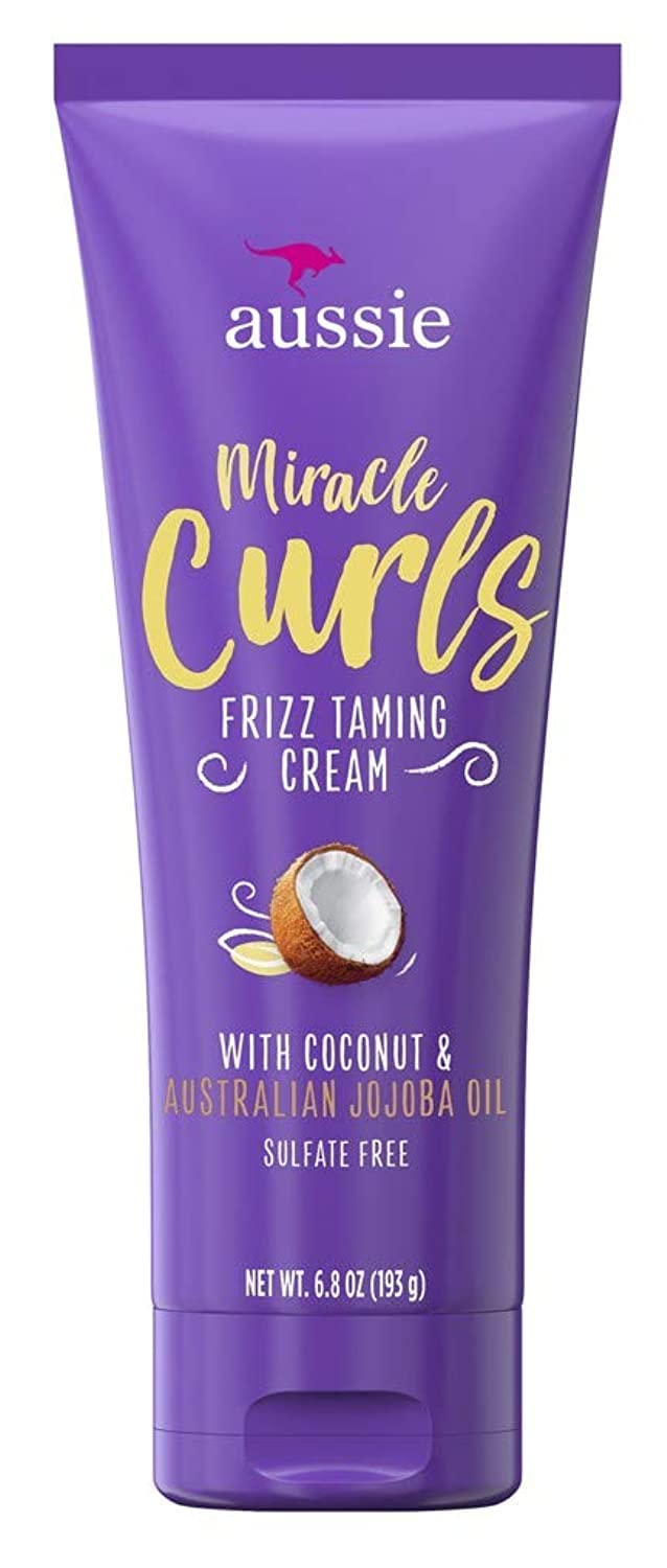 Aussie Miracle Curls Frizz Taming Cream 6.8 Ounce (Coconut & Jojoba Oil) (2 Pack)