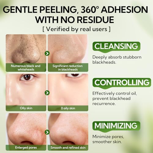 LANBENA Upgraded 2.0 Bamboo Charcoal Blackhead Remover Mask, 60 pcs Nose Strips, Peel off Face Mask Pore Whiteheads Cleanser Strawberry Nose Purifying, Deep Cleansing for All Skin Types, 30g/1.05oz