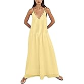 Women Summer Dresses Pleated Maxi Dresss Sleeveless Spaghetti Strap V Neck Beach Vacation Long Flowy Sundress
