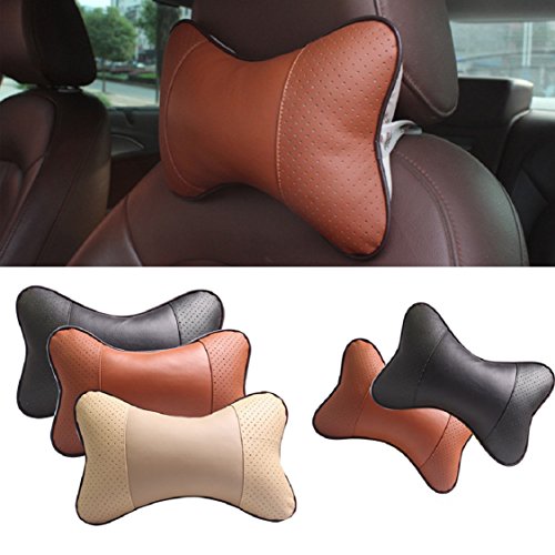 Ikevan 1 pc Car Neck Pillow Children Adult Car Seat Breathable Headrest Auto Head Neck Rest Cushion Leather Polyester Headrest Pad Bone Pillow 10.6" X 7.1" (Black)