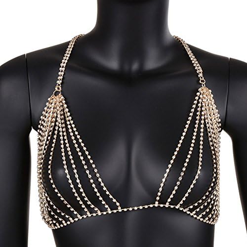 TEKIMBE Fashion Rhinestone Chains Bra Sexy Diamond Charm Bikini Chest Crossover Harness Bodychain Necklace Jewelry for Women