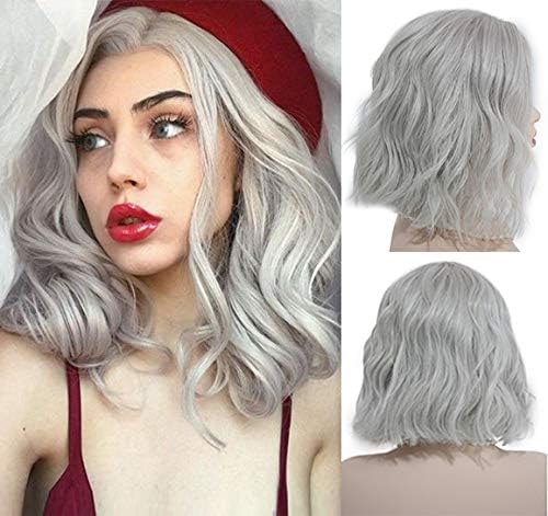Body Wave Bob Wigs Grey Colored 10inch Human Hair Lace Front Pre Plucked 13×4 Swiss Lace Frontal Middle Part Short Cut Natural Hairline with Baby Hair 180% Density for Women(Could be restyle)