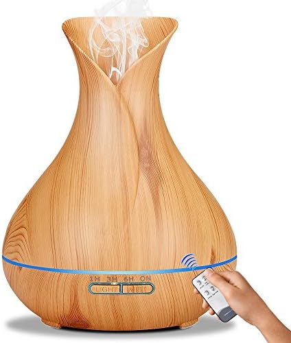 Remote Control 400ml Essential Oil Diffuser Aromatherapy Diffuser Oil Humidifier Large Capacity Wood Grain Ultrsonic Cool Mist Vase Tulip Essential Oil Diffuser Home Office (Y with Remote)