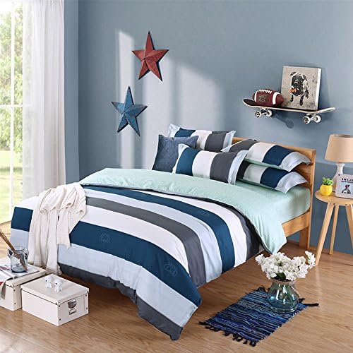MIFE 4-Piece Striped Duvet Cover Set Grey-White Bedding Teens Bedding Sets One Duvet Cover One Flat Sheet Two Pillowcases (Twin)