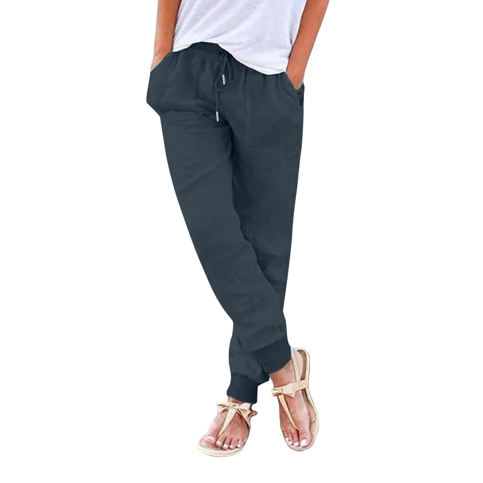 JIOEEH Linen Pants Waist Loose Wide Leg Womens