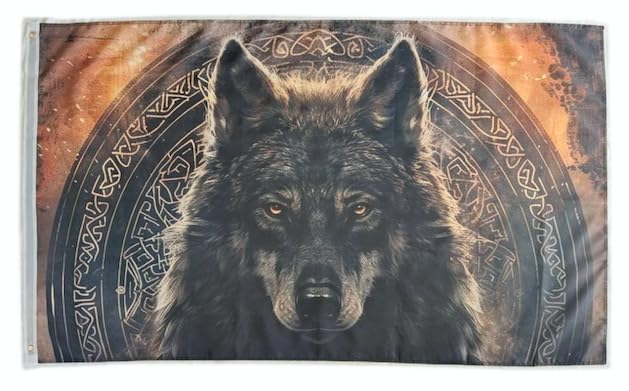 Pandiui23 House Flag Decorative Yard Flag Wolf Norse Viking Runes Print Welcome Yard Flag Hanging Lawn Decoration 3x5ft 90x150cm