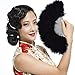 Wobe 20s Vintage Feather Fan Flapper Dance Roaring Gatsby Burlesque Handheld Marabou Feather Fan Flapper Accessories (Black)