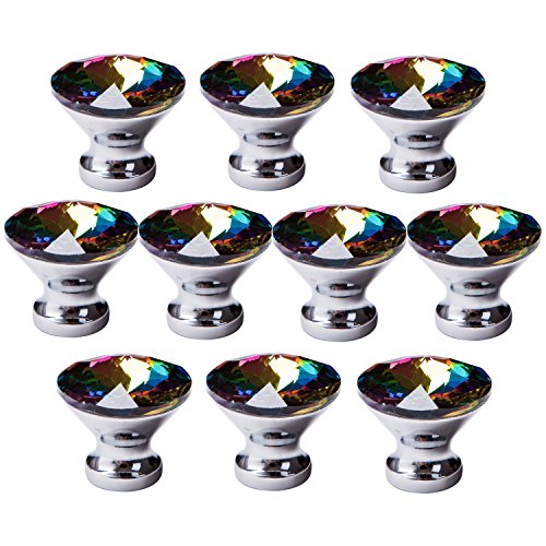 IFOLAINA Pack of 10 Crystal Glass Cupboard Wardrobe Cabinet Drawer Knob Door Pull Handle Colorful