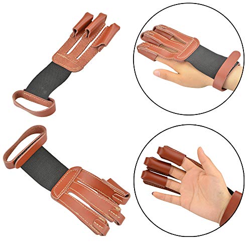 MILAEM Archery Protective Gear Set Cow Leather 3 Finger Gloves 3 Straps Arm Guard Archery Finger Tab Thumb Finger Protector Tab Hunting Shooting Accessory