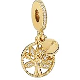 H.ZHENYUE Gold Family Tree Dangle Charms for Bracelets 925 Sterling Silver Dangle Pendants Beads Jewelry for Women