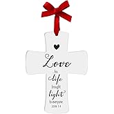 Lighthouse Christian Products Love Light Cross White 4 inch Ceramic Christmas Ornament