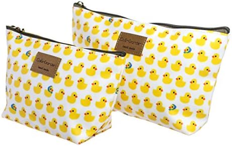 White Canvas Yellow Ducklings Cosmetic Toiletry Beauty Accessories Pouch, Set of 2