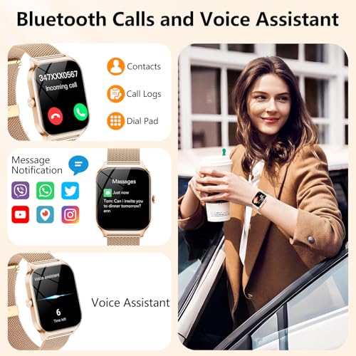 CASCHO Women's Smartwatch 1.85 Inch Smartwatch with Calls/WhatsApp Notifications, 120 Sports Modes/Sleep/Heart Rate Monitor/SpO2/Pedometer, Smart Watch for Android iOS (Dual Strap)