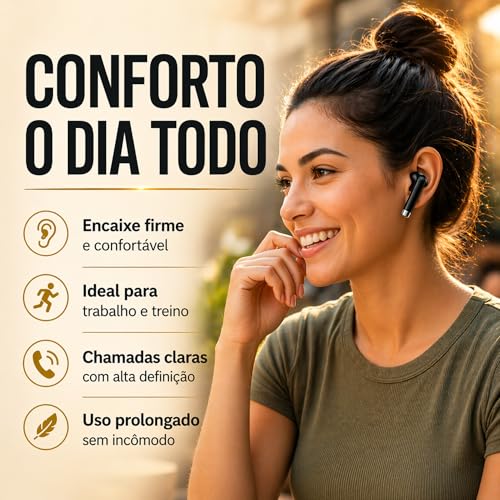 Fone de Ouvido Bluetooth 5.4 TWS Preto Sem Fio com Microfone, Controle Touch, Estojo Carregador USB-C, Até 16h com Estojo, Encaixe Intra-Auricular com Redução de Ruído, Android e iPhone