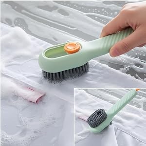 Multi-Functional Liquid Dispensing Shoe Brush Soft Bristle Garment Cleaning Tool for Household Use Green