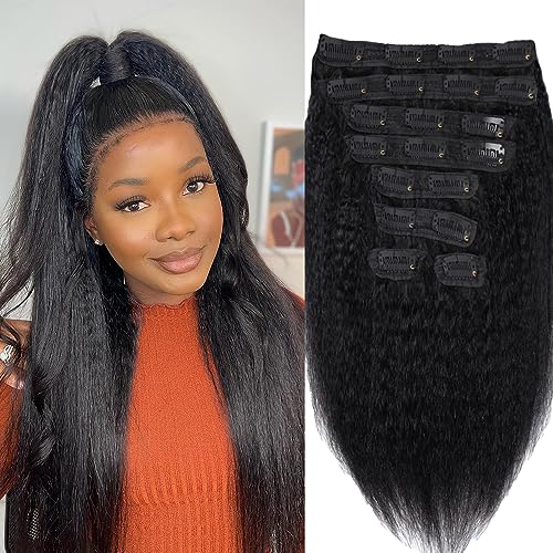 Kinky Straight Clip in Hair Extensions Real Human Hair for Black Women Full  Head 8A Brazilian Real Hair Yaki Human Hair Clip ins Natural Color 8pcs 20 
