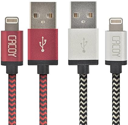 [2-Pack] 6.6 Feet/2M Durable Nylon Braided Lightning Cable, CACOY Apple MFi Certified iPhone Charger USB Charging Cord with Aluminum Connector for iPhone, iPad and More (White and Black/Red and Black)