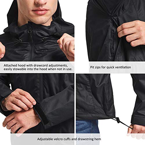 BALEAF Men's Waterproof Rain Jacket Lightweight Windbreaker Breathable