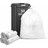 CEDARRA 30 Gallon Drawstring Trash Bags, 50 Count, 1.3 Mil Extra Strong White Large Garbage Bags, Unscented Trash Liners for Kitchen, Office &amp; Everyday Yard Cleanup, Fits 100-115L Cans