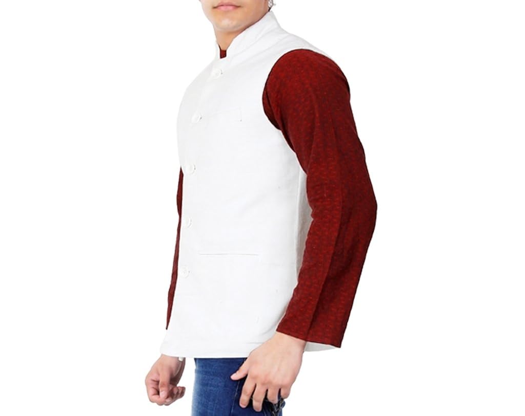dhrohar cotton white nehru waistcoat