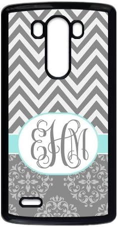 Gray Chevron Zigzags & Vintage European Pattern Damask Print Style Monogram Or Name Personalized Custom Best Plastic Case for LG G3 ,Black or White for Choice