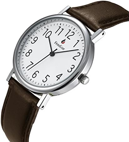 Fendior Womens Easy to Read with Silver Dial and Brown Leather Strap Watch