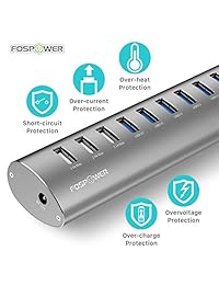 Hub USB 3.0, FosPower [Plug and Play] 10 puertos USB 3.0 SuperSpeed de aluminio Hub   7 puertos USB 3.0 + 3 puertos USB 6.9A + adaptador de alimentación para Mac o escritorio, MacBook Pro, Mac Mini, Microsoft Surface, Mini Hub, Gris