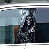 Leniutor 1 Pair Halloween Skull Stickers and Decals, Horror Gothic Skull Skeleton Car Center Pillar Stickers for Cars Window Door Halloween Peeking Sticker Decal 11" x 18.9" (Death/Blue)