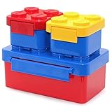 Brick Lunch Boxes Bento for Children Toddler Kids To Go For Travel and Picnic With 100% Natural Cotton Bag Included (NON-TOXIC MATERIAL USED PRODUCT) (BENTO) (BLUE)