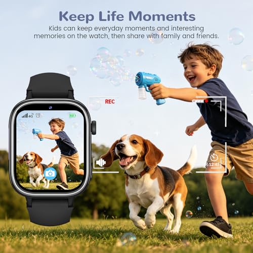 4G Montre Connectée Enfant avec GPS et Visiophonie, Smartwatch Enfants avec Appels, Chat Vocal, SOS, Mode École, Étanchéité IP68, Podomètre, Réveil, Cadeau pour Filles et Garçons de 4 à 15, Noir