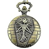 Engraved Tim Burton's Nightmare Before Christmas Pocket Quartz Men Watch Necklace Chain