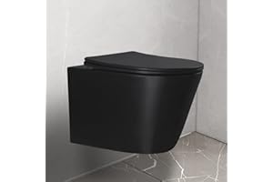 WinZo WZ5922B Wall Hung Toilet Bowl With Rimless Flush Modern Design Roud D Shaped Bowl in Matte black