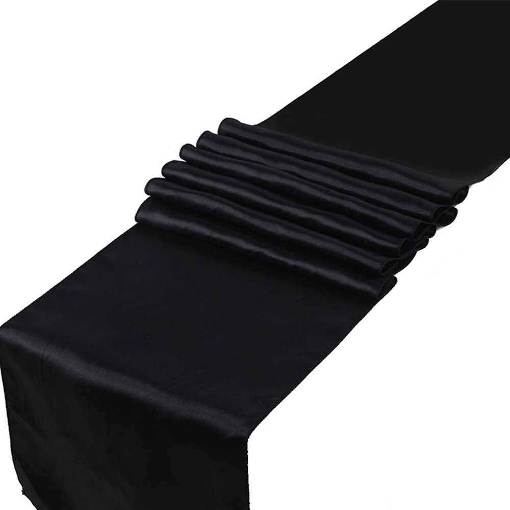 RayLineDo® Pack of 10 12'' X 108'' Satin Table Runners for Wedding Party Banquet Table Party Bridal Decoration in Black