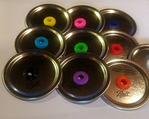 Mason Jar Tumbler Lids with Straw Hole and Silicone Grommet Set of 5 Lids (Regular Mouth Jar Opening)