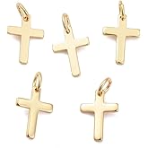 KitBeads 10pcs 18k Real Gold Plated Cross Charms Brass Christian Crucifix Pendant Charm for Jewelry Making Bracelets Necklace Bulk