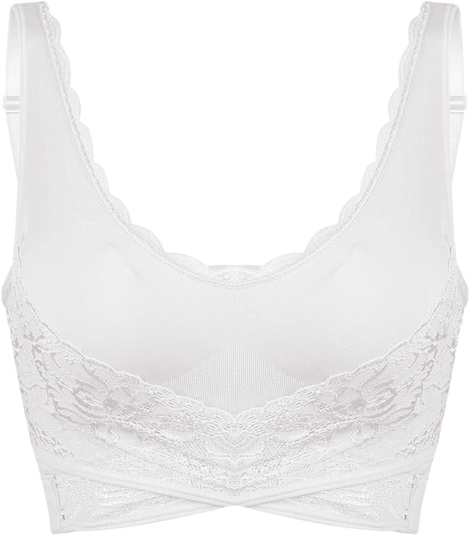 GORGLITTER Damen BH Ohne Bügel - Elegant Mit Vorderverschluss & Spitze Als Neckholder Bralette